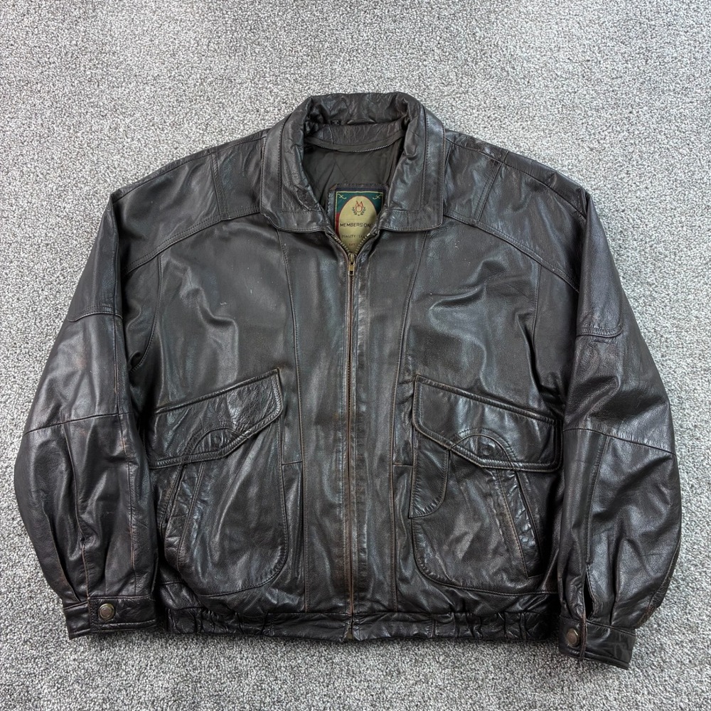 Vintage Members Only Leather Jacket Mens Large Brown Bomber Flight Aviator Coat